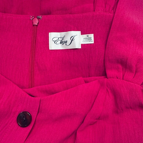 Eliza J Hot pink Sleeveless Midi Dress Size 10 Button Front Pockets - Picture 6 of 6